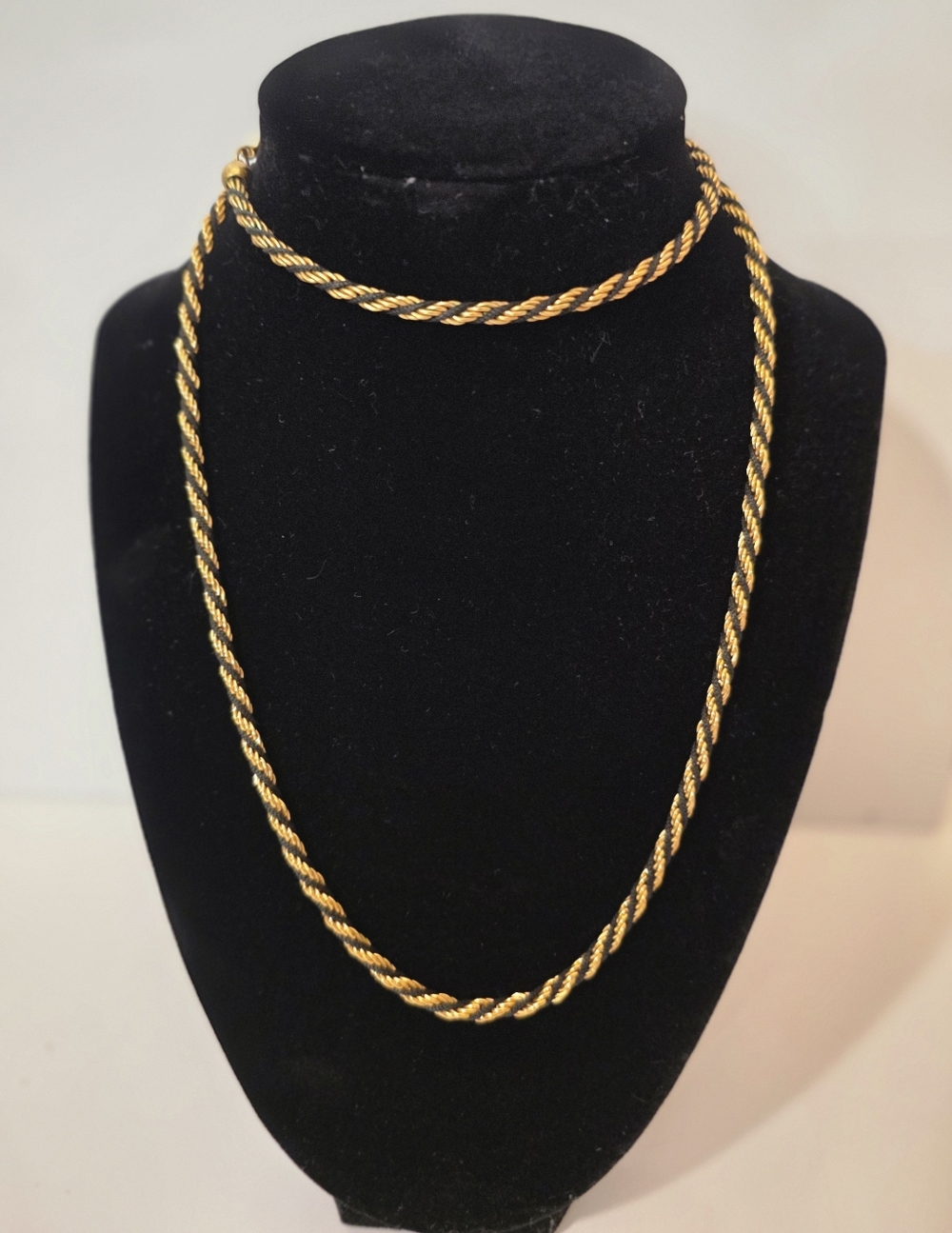 Vintage Trifari Gold Black Rope Chain Necklace 30” Twisted Cord Statement